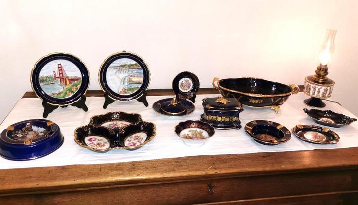 Grote antieke collectie Limoges kobaltblauw en 22k goud, Antiek en Kunst, Antiek | Porselein, Ophalen