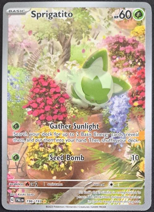 Pokemon Sprigatito Illustration Rare Paldea Evolved 196/193, Hobby en Vrije tijd, Verzamelkaartspellen | Pokémon, Nieuw, Losse kaart