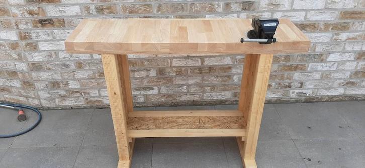 Werkbank houten werktafel stevige werkbank+incl bankschroef, Doe-het-zelf en Bouw, Werkbanken, Bankschroef, Ophalen