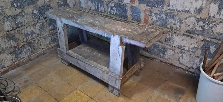 Oude antieke/retro houten werkbank voor schrijnwerker, Bricolage & Construction, Établis, Utilisé, 120 à 170 cm, Enlèvement