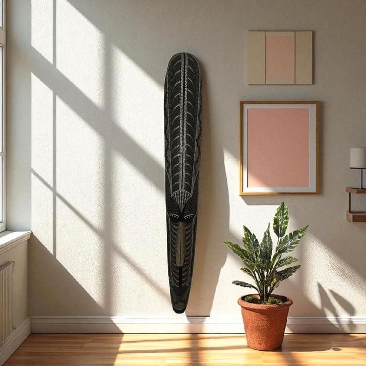 Te koop: Decoratieve houten masker – 100 cm – €35, Antiek en Kunst, Kunst | Beelden en Houtsnijwerken, Ophalen of Verzenden