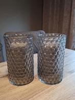Set van 2 grijze windlichten & 2 grijze kaarsen, Huis en Inrichting, Woonaccessoires | Kandelaars en Kaarsen, Ophalen, Overige materialen