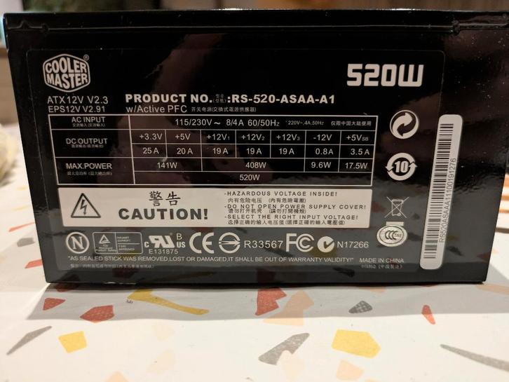 Cooler Master Real Power M520 modulaire voeding 520W, Computers en Software, Interne voedingen, Gebruikt, Ophalen