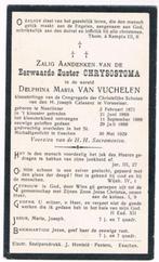 Zust. Van Vuchelen Delphina.° Neerlinter 1871 † Esschen 1929, Ophalen of Verzenden, Bidprentje