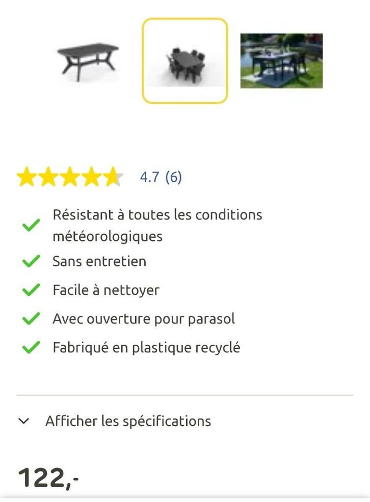 Tuintafel Allibert + 4 stoelen Flair Plaisir, Tuin en Terras, Tuinstoelen, Gebruikt, Inklapbaar, Ophalen