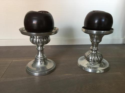2 prachtige antieke kandelaars (tin), Huis en Inrichting, Woonaccessoires | Kandelaars en Kaarsen, Gebruikt, Kandelaar, Minder dan 25 cm