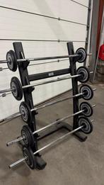 Technogym Vaste Halterstangen 15kg t/m 30kg + Opbergrek, Sport en Fitness, Ophalen, Gebruikt, Halterstangen