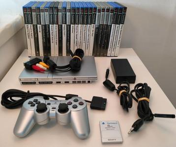 PS2 Silver "Slim" met 24 games, controller & memory card