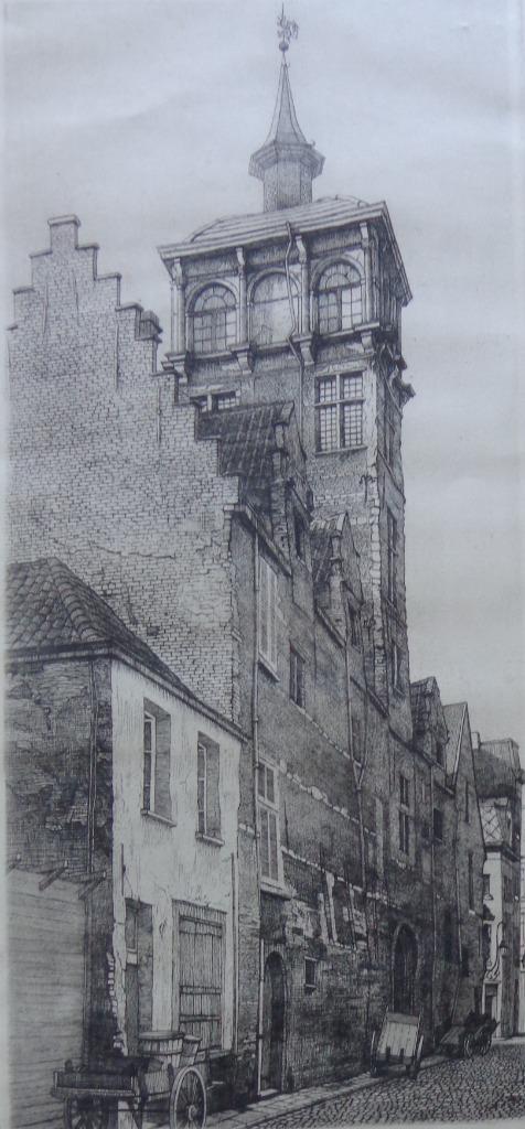 JAAK GORUS / LE TOUR VAN STRAELEN ANVERS / ZW-W ETS 63x45cm, Antiek en Kunst, Kunst | Etsen en Gravures, Ophalen of Verzenden