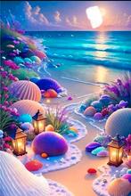 Diamond painting schelpen aan de zee met specialeronde ab, Hobby en Vrije tijd, Knutselen, Ophalen of Verzenden, Nieuw, Knutselwerk
