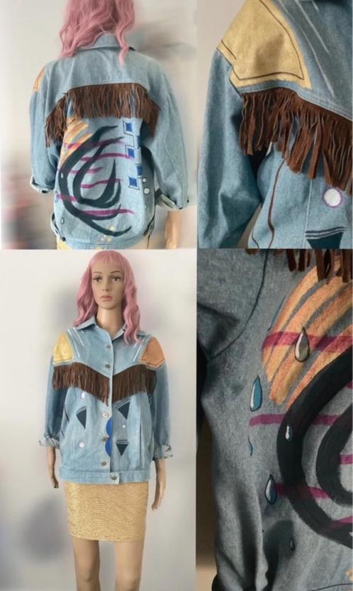 Western jeansjas (one size) customized, Kleding | Dames, Jassen | Zomer, Gedragen, Maat 36 (S), Blauw, Ophalen of Verzenden