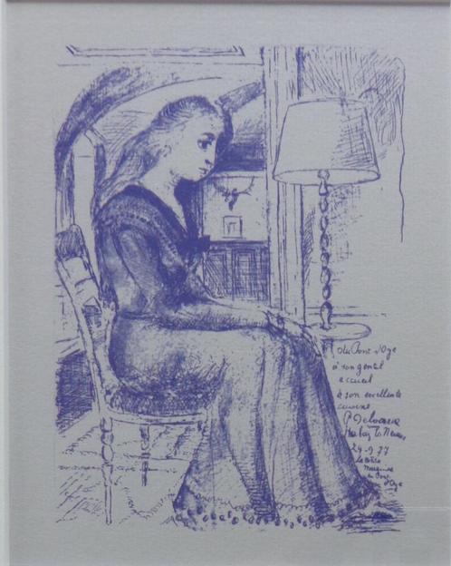 PAUL DELVAUX / ZITTENDE VROUW / KLEUROFFSET / 35x31cm KADER, Antiek en Kunst, Kunst | Litho's en Zeefdrukken, Ophalen of Verzenden
