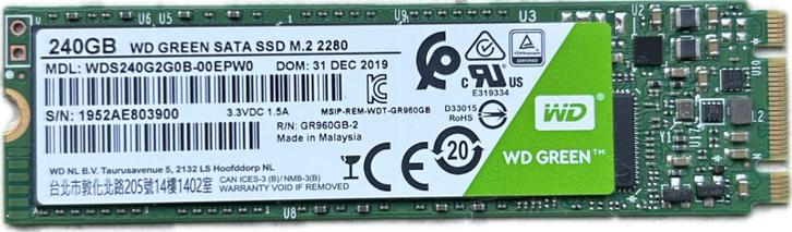 WESTERN DIGITAL WD Green SSD M.2 2280 SATA 6 Gb/s - 240 GB, Computers en Software, Harde schijven, Zo goed als nieuw, Laptop, Intern