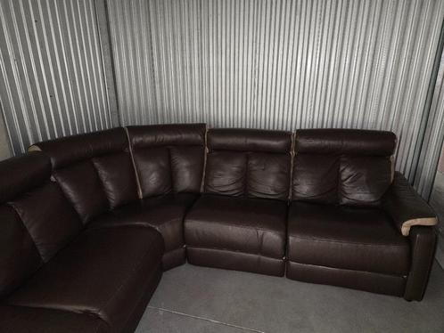 Hoekzetel van echt leer met 2 elektrische relax, Huis en Inrichting, Fauteuils, Zo goed als nieuw, Leer, 125 cm of meer, 75 tot 100 cm