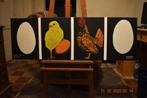 Abstract Schilderij van het ei of de kip die als eerste arri, Antiek en Kunst, Kunst | Schilderijen | Klassiek, Ophalen