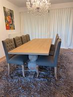 Eetkamerset Te Koop: Eettafel, 8 stoelen, tapijt en luster, Zo goed als nieuw, Ophalen