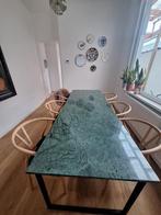 Marmeren tafel en 6 stoelen te koop., Huis en Inrichting, Ophalen, Overige materialen, 200 cm of meer, 50 tot 100 cm