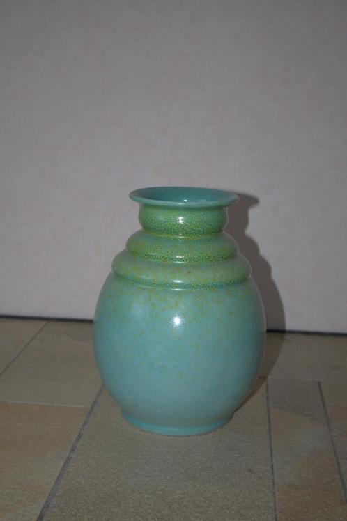 Vintage keramieken vaas in turquoise en groene tinten, Huis en Inrichting, Woonaccessoires | Vazen, Ophalen of Verzenden
