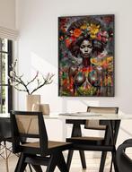 Uniek XXL Glasschilderij | Black Woman Florals - 6 sizes, Oorspronkelijke maker, Verzenden, Nieuw, 125 cm of meer
