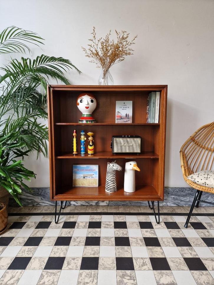 Vintage midcentury boekenkastje | vitrinekastje | kast retro, Huis en Inrichting, Kasten | Boekenkasten, Gebruikt, 50 tot 100 cm