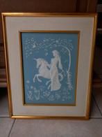 Cadre dame à la licorne en porcelaine de Parian, Ophalen of Verzenden