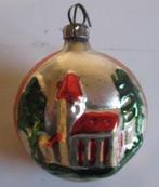 oud kleine kerstbal met kerkje en dennenboom 3, Verzenden