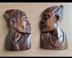 Wanddecoratie in hout : Afrikaanse man en vrouw, Antiek en Kunst, Kunst | Beelden en Houtsnijwerken, Ophalen of Verzenden