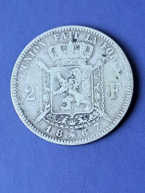 1867 België 2 francs in zilver Leopold II, Postzegels en Munten, Munten | België, Losse munt, Zilver, Zilver, Verzenden