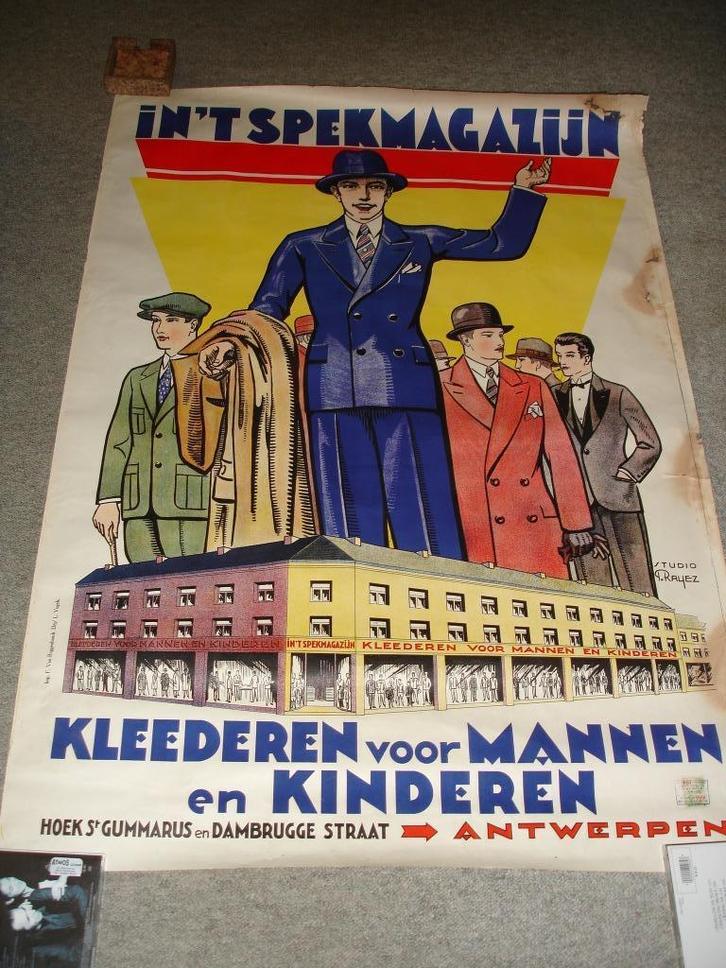 OUDE AFFICHE 1931 / WINKEL ANTWERPEN / IN HET SPEKMAGAZIJN, Verzamelen, Merken en Reclamevoorwerpen, Gebruikt, Overige typen, Ophalen of Verzenden