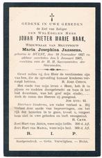 Bp. Haak Johan.° Hulst 1827 † Hulst 1907, Verzamelen, Bidprentjes en Rouwkaarten, Ophalen of Verzenden, Bidprentje