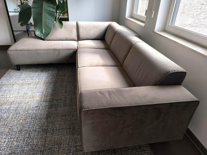 Hoeksalon taupe/beige stof, Huis en Inrichting, Zetels | Complete zithoeken, Gebruikt, Stof, Ophalen