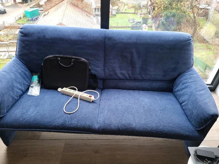 Gratuit ! Lot de 2 canapés bleus en Alcantara, Huis en Inrichting, Zetels | Zetels, Gebruikt, Rechte bank, Driepersoons, 150 tot 200 cm