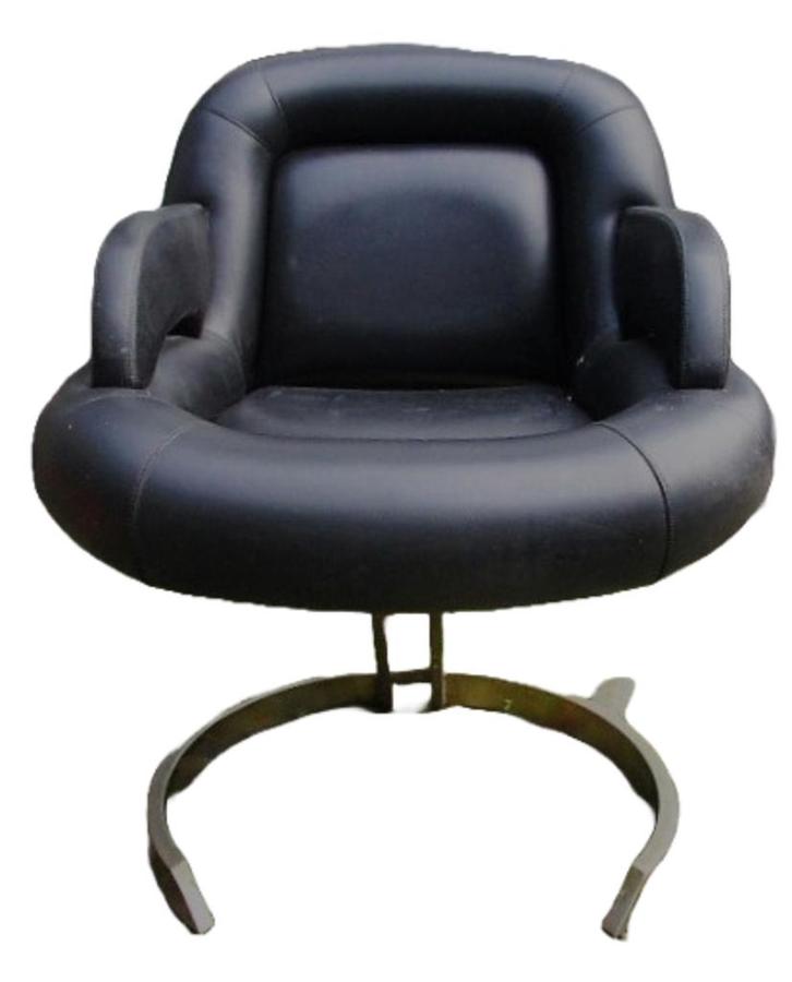 Draaifauteuil / Boris Tobacoff Design, Huis en Inrichting, Fauteuils, Gebruikt, Leer, Metaal, 75 tot 100 cm, Minder dan 75 cm