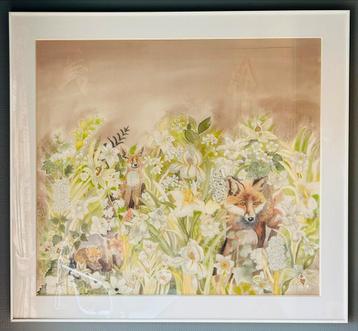 Peinture de 4 renards (sur papier, derrière une vitre), Enlèvement, Peinture