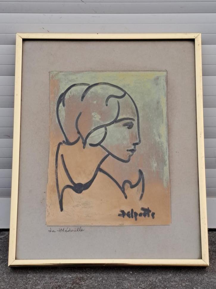 technique mixte la medaille signe charles delporte, Antiek en Kunst, Kunst | Schilderijen | Klassiek, Ophalen of Verzenden