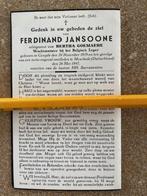 BP WACHTMEESTER BELGISCH LEGER FERDINAND JANSOONEKOKSIJDE, Verzamelen, Bidprentjes en Rouwkaarten, Ophalen of Verzenden, Bidprentje