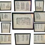 Lot de 11 dessins de la Grand-Place de Bruxelles sous cadre, Antiquités & Art, Enlèvement ou Envoi