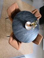 Ronde tafel 120 cm met 4 stoelen terracota geweven stof, Huis en Inrichting, Ophalen, Zo goed als nieuw