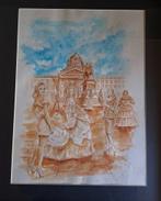 Aquarelle Godefroy de Bouillon place royalme, Ophalen of Verzenden