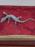 Antieke broche, zilveren salamander met marcasiet, Handtassen en Accessoires, Broches, Ophalen, Gebruikt
