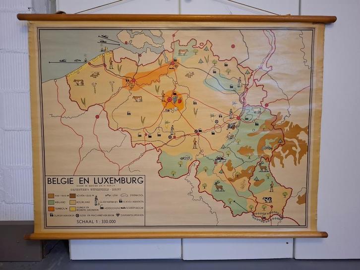 Antieke wandkaart/schoolkaart België, Antiek en Kunst, Antiek | Schoolplaten, Aardrijkskunde, Ophalen