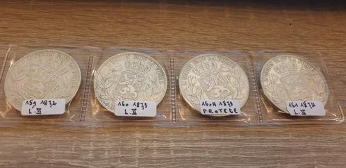 4 pièces de 5 francs - Léopold II 1872 à 1874, Postzegels en Munten, Munten | Europa | Euromunten, België, Zilver, Ophalen of Verzenden