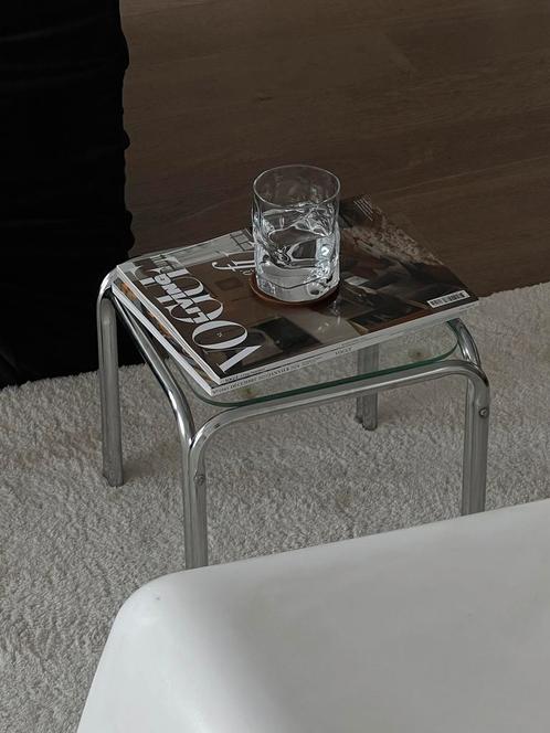 Vintage chroom bijzettafeltje, Huis en Inrichting, Tafels | Bijzettafels, Zo goed als nieuw, Vierkant, Ophalen