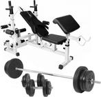 Fitnestoestel / Halterbank met gewichten (ZIE OMSCHRIJVING), Sport en Fitness, Ophalen, Zo goed als nieuw, Halterschijven