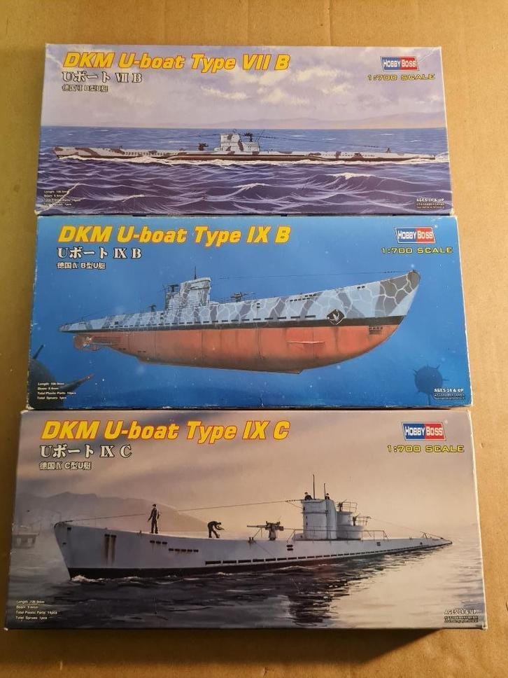 Lot van 3 Hobby Boss 1/700 Duikboten, Hobby en Vrije tijd, Modelbouw | Boten en Schepen, Zo goed als nieuw, 1:200 of kleiner, Overige merken