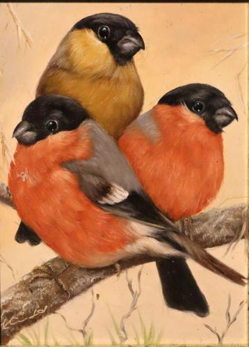 Mooi olieverfpaneel met vogels beschikbaar voor biedingen