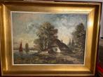Groot gesigneerd schilderij op doek in oude kader, Antiek en Kunst, Ophalen
