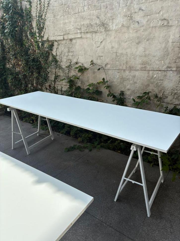 2 lange witte eettafels, Huis en Inrichting, Tafels | Eettafels, Zo goed als nieuw, Ophalen