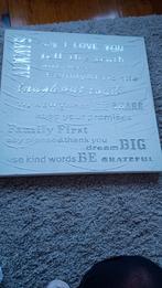 Wit canvas "Always" met inspirerende tekst — 60x60 cm, Comme neuf, Enlèvement, 50 à 75 cm, Bois