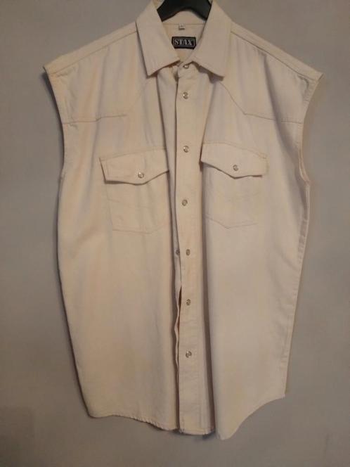 Jeanshemd écru, mouwloos, maat Large, Kleding | Heren, Overhemden, Zo goed als nieuw, Beige, Ophalen of Verzenden